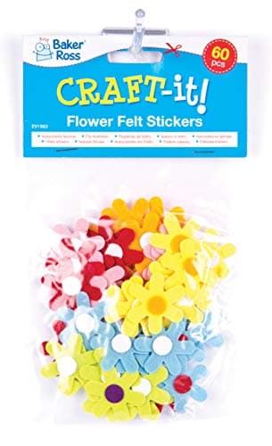 Baker Ross Fleurs autocollantes en Feutrine (Lot de 60) - Matériel créatif pour enfants et adultes