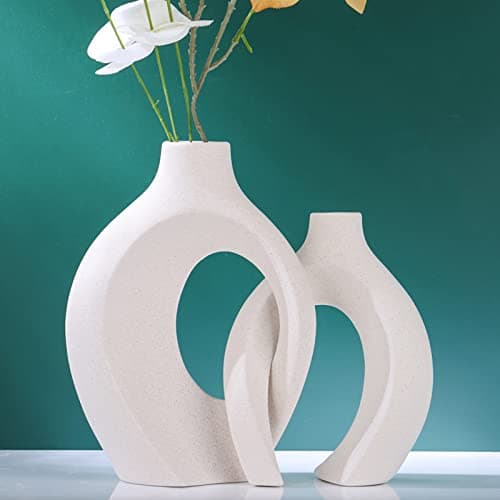 Lot De 2 Vases Creux en CéRamique - DéCoration D'IntéRieur BohèMe - pour Table De Mariage, Fête, Salon, Bureau, Chambre, Pendaison De CréMaillèRe, Cadeau De Mariage pour Couples (Blanc cassé)
