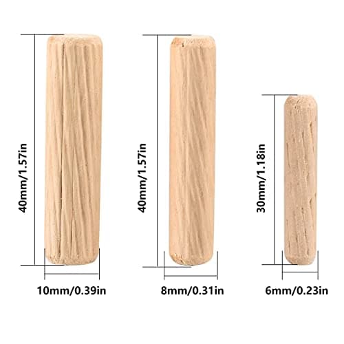TYPHEERX Lot de 60 chevilles en bois assorties M6 M8 M10 avec nervures pour travaux manuels