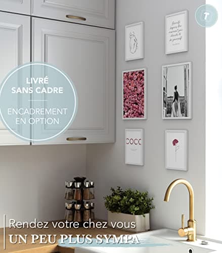 Papierschmiede® Set Mood Posters, Tableau Décoration Murale sans cadres « Coco Rose Love » Bureau, Salon, Deco Chambre Parentale, Cuisine, 2x A4 et 4x A5, fleurs rose pétales