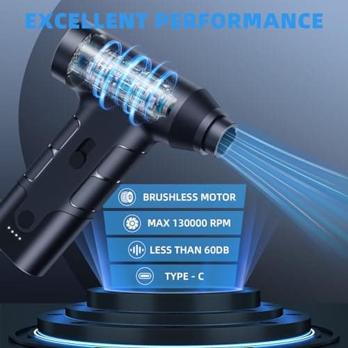 KACNON Moteur sans balais 130000tr/min Max, Souffleur PC Air Comprimé, Dépoussiérants Puissants électrique avec Batterie 7600mAh, Mini Air Comprimé Duster pour Clavier,Voiture, PC