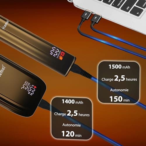 KEMEI T-Blade Tondeuse à Barbe pour Hommes et Rasoir Électrique à Foil, avec Écran LED, Kit de Coiffure Imperméable pour Barbiers/Usage Domestique, Cadeau pour Hommes