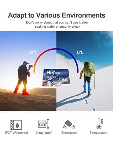 Netac 256 Go SDXC Carte Mémoire Micro SD pour Switch, Appareil Photo, Smartphone, PS Vita, PS4 Pro, Go Pro (UHS-1 A1 V30 U3 C10 4K UHD)