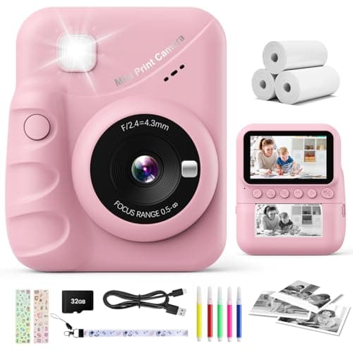 CalineGam Appareil Photo Instantané Enfant, 3,0 Pouces Écran HD 48MP Appareil Photo Enfants avec Carte 32 Go, 1080P Appareil Photo Jouet Cadeau pour Garçons Filles de 3 à 12 Ans (Rosa)