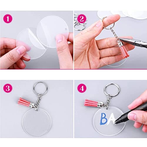 120 pièces Transparent Ronde Porte-clés, acrylique blancs ronds porte-clés, Transparents Porte-Clés Cercle, acrylique blancs porte-clés, Disques Porte-clés Kit pour DIY Porte-Clés Bijoux Accessoires