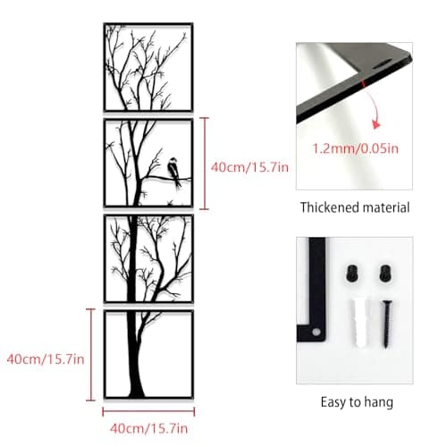 Pduoduo Lot de 4 décorations murales en forme d'arbre en métal pour maison, jardin, salon