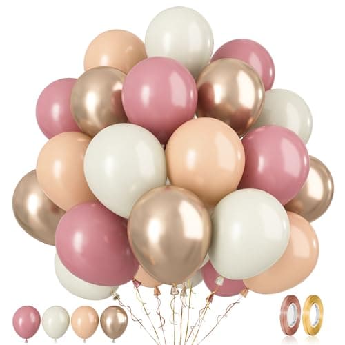 Paready Ballons Rose Abricot, 60 Pièces 12 Pouces Beige ballons en Ballous en or Metallic Champagne pour Baby Shower Anniversaire Mariage de douche nuptiale Décoration de la remise des diplômes