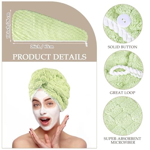 PHOGARY Turban pour Cheveux, Serviette Microfibre Cheveux Bouclés, Lot de 3 Serviettes Turban avec Bouton 65x25 cm, Ultra-Épaisses Serviette Seche Cheveux Sechage Rapide pour Femmes et Enfants
