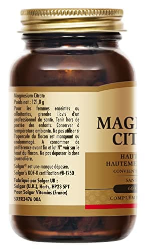 Solgar Magnésium Citrate - Sommeil et Fatigue - Vitalité et énergie - Hautement Assimilable - Minéral - Complément Alimentaire - Flacon de 60 comprimés