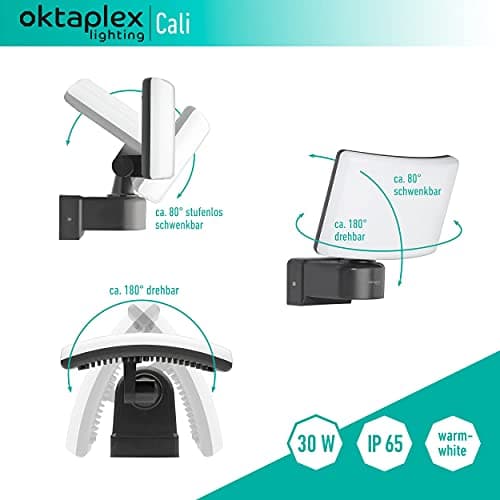 Oktaplex Lighting Projecteur LED extérieur Cali 30 W | Projecteur mural IP65 3 000 K blanc chaud | Projecteur anthracite