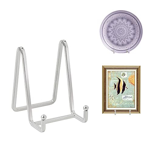 Chevalet Support Presentoir Porte Assiette - 4.5 Pouces Metal Support Assiette Decorative - Support Cadre Photo de Table - Présentoir de Fer pour Plaque | Livre Cuisine | Carte Postale | Art - argenté