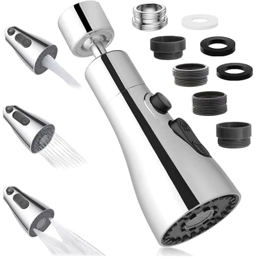 Aérateur de Robinet Pivotant à 360°, Embout Robinet Cuisine avec 3 Modes, Douchette Mousseur Robinet Economie Eau, Adaptateur de Rallonge de TêTe de Robinet Salle De Bain lavabo (Argent)