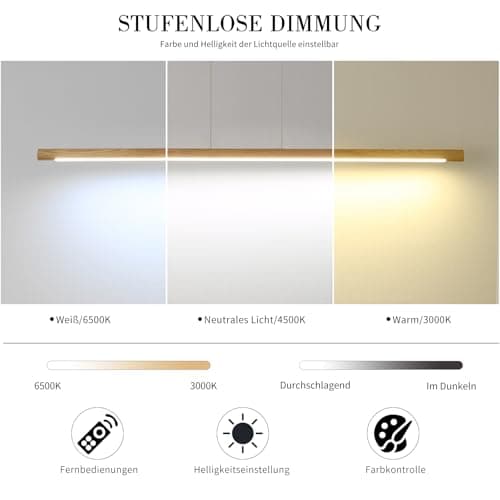 Mikeru 100cm Lampe Pendante Carrée En Bois De Frêne, Lampe Pendante Minimaliste Dimmable De 10% à 100% Luminaires Pendants Réglables En Hauteur