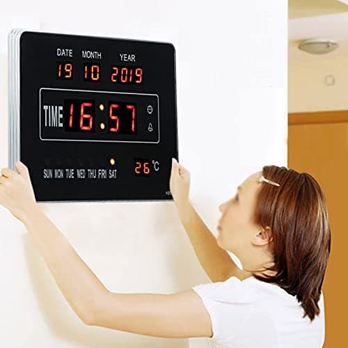 Duokon Horloge de Calendrier, Affichage de la température de l'heure de l'horloge de Calendrier électronique numérique Multifonctionnel Prise UE 110-220 V