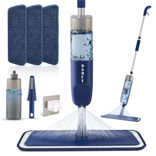 Spray Balai Vaporisateur,Balai Lave Sol avec Vaporise,Serpillere Microfibre avec 3 Tampons Lavables,Réservoir d'eau 500ml,1*Brosse et1*Porte Balai pour Bois Dur, marbre, stratifié, Vinyle, carrelage