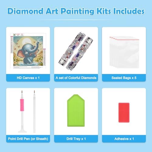 MOGTAA Éléphant Peinture Diamant Adulte, 5D Animaux Diamond Painting Complet Diamant Kit Enfants, Diamant Painting Paysage Strass Point de Croix Cristal pour Murale Décor 30x30cm