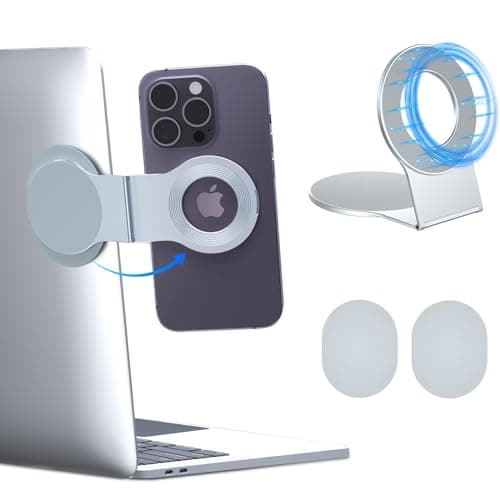imluckies Support de Téléphone Magnétique Amovible pour Ordinateur Portable/Bureau/Moniteur/Mur, Pliable & Fin & Portable Support Modulaire pour MagSafe iPhone et Tous Téléphones, Argenté