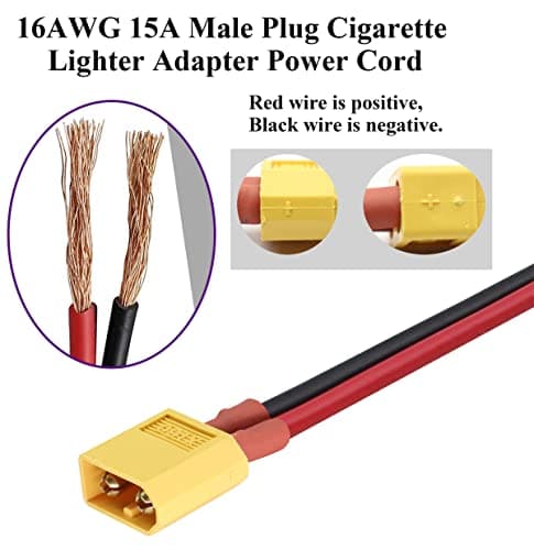 AAOTOKK Câble Allume Cigare XT60,Prise mâle Allume Cigare 16AWG 12V vers Adaptateur mâle XT60 câble de Charge Compatible avec Le câble de Charge de Batterie de Drone Freestyle FPV (3M-Male)