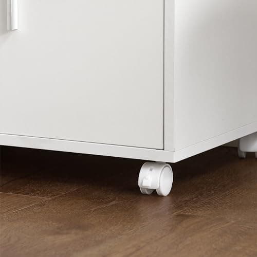 SoBuy Desserte, Micro-Onde à roulettes, Meuble de Rangement Cuisine, Chariot, Commode, Étagère de Micro-Ondes, Meuble Four, pour Salle à Manger, Cuisine, Salon, Blanc, L55xP38xH34 cm, FRG241-W