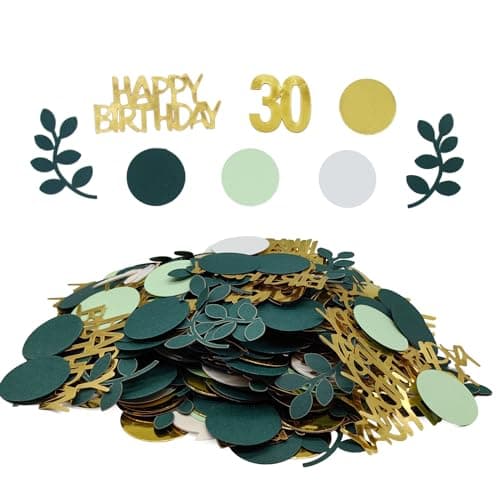 REJOECE 300 Pièces Confettis Anniversaire Verts et Dorés,Confetti de Table Happy Birthday,30 Ans Vert Confettis,Confettis Anniversaire 30 ans pour Anniversaires pour Fête D'Anniversaire, Homme,Femme