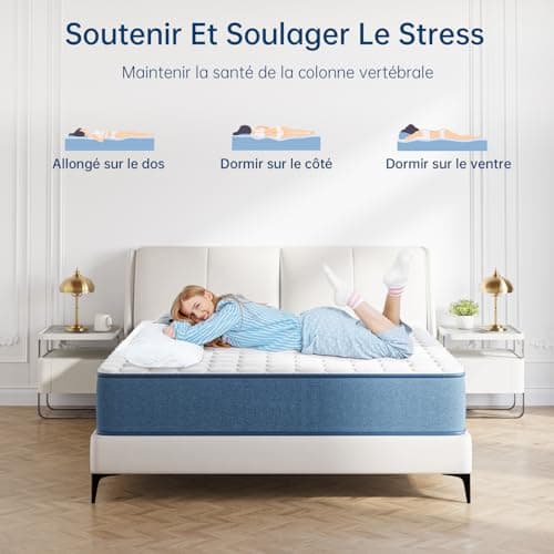 Matelas Hybride 140x190cm - 20cm d'Épaisseur | Ressorts Ensachés Indépendant + Mousse à Mémoire de Forme | Confort 7-Zones & Durabilité, Matelas de Lit d'adulte 2 Personnes, Support Endurant