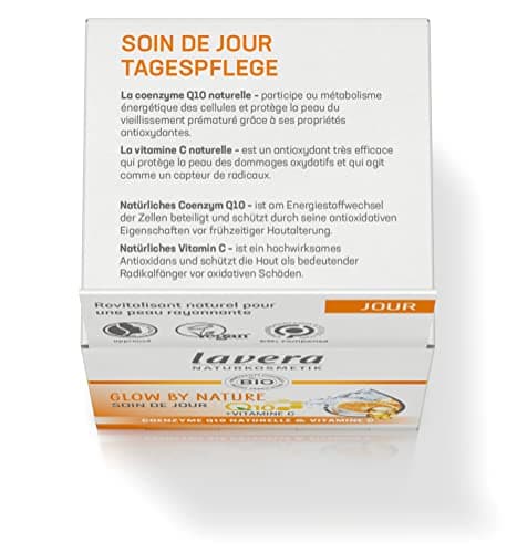 lavera GLOW BY NATURE Soins de jour - cosmétiques naturels - végan - Q10 & Vitamine C - hydratant - soins de jour - revitalisant - certifié PETA - 1 x 50 ml