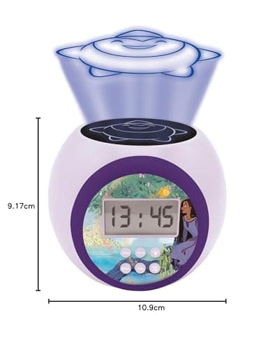 Lexibook, Disney Wish, Réveil-projecteur avec Fonction Alarme et répétition Snooze, veilleuse avec minuterie, écran LCD, à Piles, RL977WI