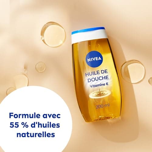 NIVEA Huile de Douche nourrissante (1 x 200 ml), Gel douche soin nourrissant Vitamine E et huiles naturelles, Gel lavant corps, sensation de peau nourrie & rayonnante de santé, tous types de peau