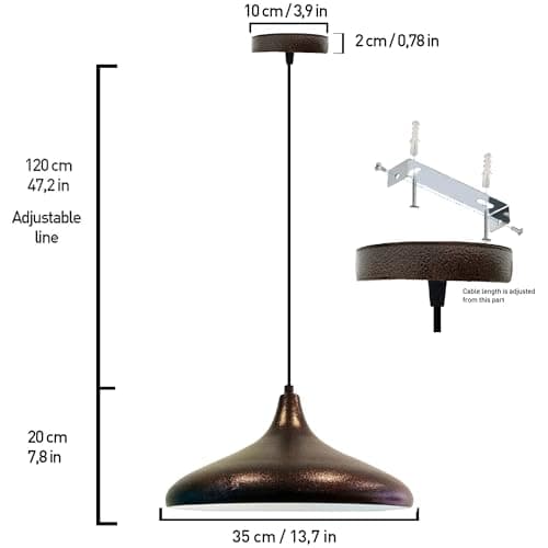 bamyum Teuton Champion Suspension Luminaire Vintage, Lustre Salon de 35 cm, Lustre Cuisine en Métal, Lampe E27 Vintage pour Chambre, Suspension Luminaire pour Salle à Manger, Couloir, Ton Cuivré