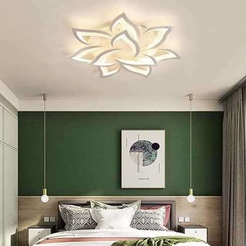 Plafonnier LED Petale, Plafonnier Salon Dimmable 3000k-6000K (10 Petales) | Luminaire Plafonnier avec Télécommande, Lustre Chambre Design de Creative Petal 60W, Aluminium+Acrylique , Diamètre 85CM