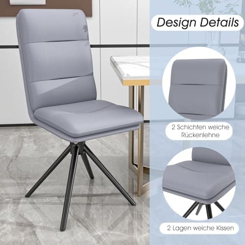 Chleby Lot de 2 chaises de Salle à Manger Confortable Chaise de Cuisine pivotante à 360 °, Chaise de Bureau, chaises en Cuir, Chaise rembourrée pour Salle à Manger, Cuisine, Salon, Bureau, Gris Bleu