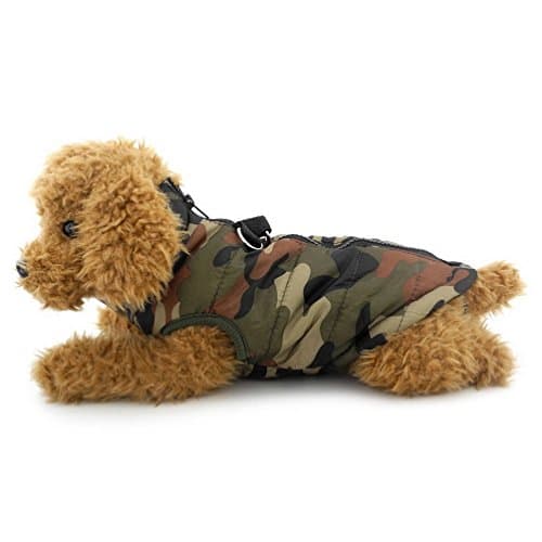 Pegasus SELMAI Manteau d'hiver imperméable matelassé avec Trou pour Harnais pour Petit Chien, Manteau Bouffant avec Anneau en D, pour Chat, Chiot, Chihuahua, vêtements pour Temps Froid, Camouflage XS