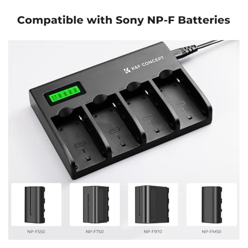 K&F Concept 4-Slots NP-F Batterie Chargeur avec Écran LCD, Euro Plug, Compatible avec Sony NP-F550 F570 F750 F770 F930 F950 F960 F970 Camcorder Li-ION Batterie