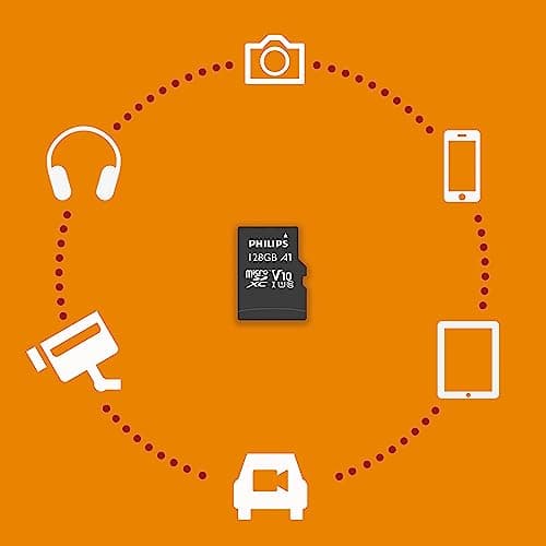 Philips Ultra Speed Carte microSDXC Card 128 Go + Adaptateur SD UHS-I U1, Vitesse de Lecture jusqu'à 80 Mo/s, A1 Fast App Performance, V10, Carte mémoire pour Smartphones, Tablette, PC, vidéo Full HD