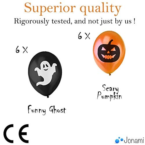 Jonami Deco Halloween Decoration Halloween XXL - Banderole Banniere Happy Halloween, Guirlandes Citrouilles, Ballons, Toile d’Araignees, Chauve-Souris 3D, Squelette Articule, Tissu Effrayante Noir
