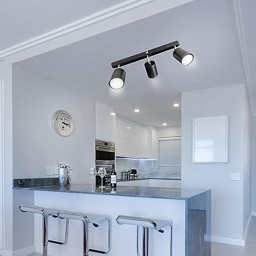 Sweier Plafonnier 3 Spot Orientables, angle réglable Plafond Spot Blanc Froid 6000K 430LM 5W, Plafond Lampe Noir Orientable Peut être Monté au Plafond ou au mur
