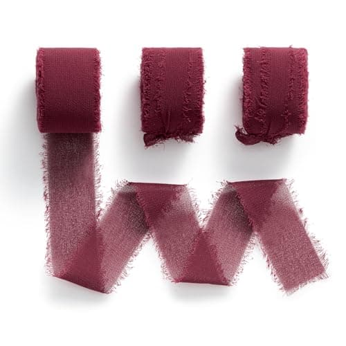 MORSUNBELA Ruban rouge foncé,Ruban en mousseline de soie fait à la main avec franges,Ruban cadeau pour bouquet de mariage festival 2,5 cm x 6,4 m Bordeaux