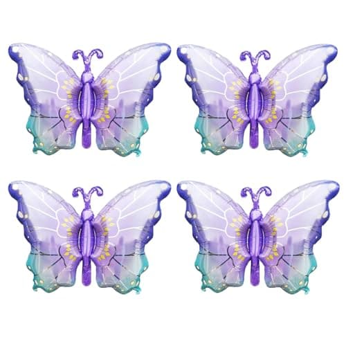 Ballons Papillon, 4 pièces Ballons en Papier Aluminium Papillon, Ballon Papillon Violet, Papillon Decoration, pour Anniversaire Filles Fête à Thème Papillon Fête de Jardin Mariage