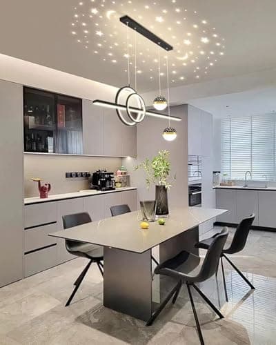 Aleaty Table à manger LED suspension dimmable LED suspension moderne suspension hauteur réglable Designer suspension réglable à distance dimmable suspension (noir, 80cm)