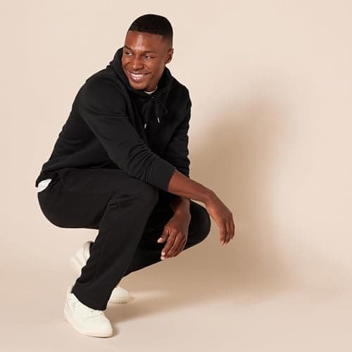 Amazon Essentials Pantalon de Survêtement en Polaire à Bas Ouvert (Existe en Grandes Tailles) Homme, Noir, XL
