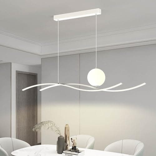 Aleaty lampe à suspension table à manger LED dimmable télécommande lampe à suspension moderne table à manger hauteur de suspension réglable Wave plafonnier (blanc, L100cm)