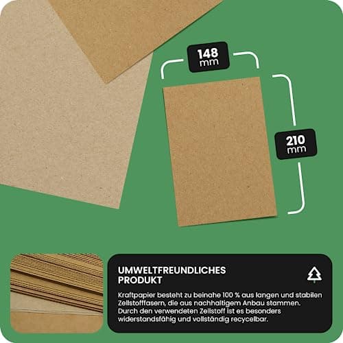 Netuno 50x papier kraft 250g A4 148 x 210 mm Aster Kraft carton kraft carton brun papier recyclé carton de bricolage papier vintage pour bricolage cartes de visite cartons de table marque-places
