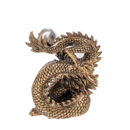 lachineuse - Figurine Grand Dragon Chinois - Statuette Dragon Feng Shui - 15 x 12 x 9,5 cm - Symbole de Protection & Bonheur - Décoration Asiatique Chinoise - pour Bureau, Maison - Coloris Doré