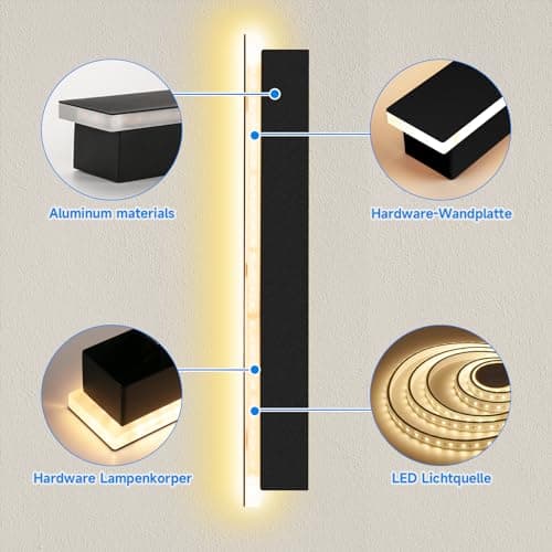 LED Applique Murale Interieur 2 * 10W Noir Appliques Murale Extérieur Blanc Chaud 3000K Moderne pour Chambre Salon Escalier Couloir Salle de Bain(Noire)