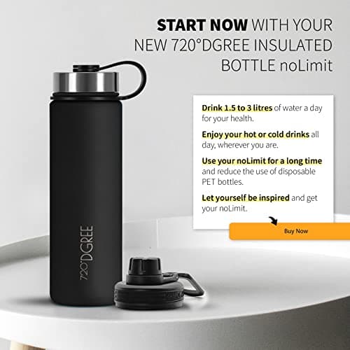 720°DGREE Bouteille Isotherme noLimit – 410ml | Gourde en Acier Inoxydable d'eau, thé, café, jus, Boisson Chaud ou Froid | Premium de Isolée sous Vide + Gratis Sport Couvercle
