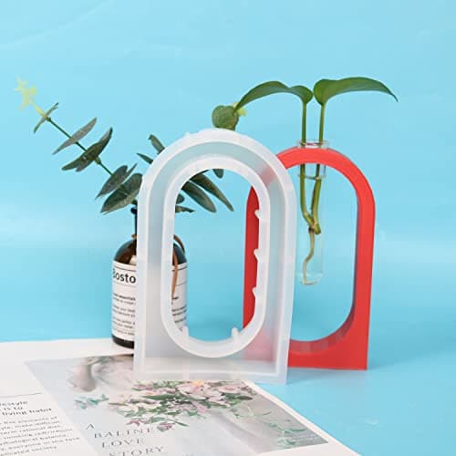 Cayway Vase en Résine Moule en Résine pour Station de Propagation, Moule de Vase en Silicone avec 4 PCS Tubes à Essai pour La Décorationde Bureau à Domicile