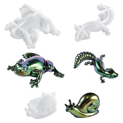 Allazone 3 PCS Moule en Résine 3D en Forme D'animaux, Lézard Moulle Resine Epoxy, Grenouille Bijoux Moule Silicone Resine Epoxy Escargot pour Bureau Mural, Décoration Intérieure