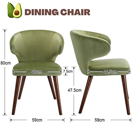 Wahson Chaise Bois Salle à Manger en Velours Lot de 2 Chaises Salle a Manger en Bois Massif Chaise Bois Vintage avec Pieds Bois, Vert