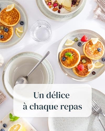 Service de Vaisselle en Grès Ibiza 24 pièces: Service de Table pour 6 Personnes, Adapté au Lave-Vaisselle et au Micro-Ondes, Pure Living beige clair, Assiettes Service de Table, Vaisselle
