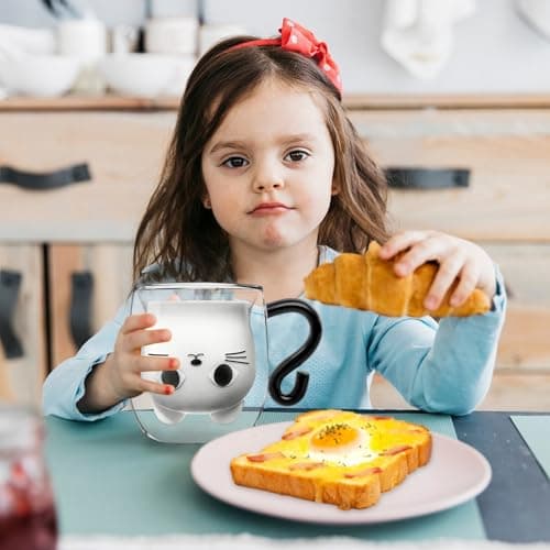 Qinhai Tasse Chat, Tasse a Cafe Double Paroi, Cadeau de Noël Original pour Femme Fille Epouse Maman Nounou Marraine Amie Enfant Garçon Fille, Valentin Fête des Mères Anniversaire Halloween